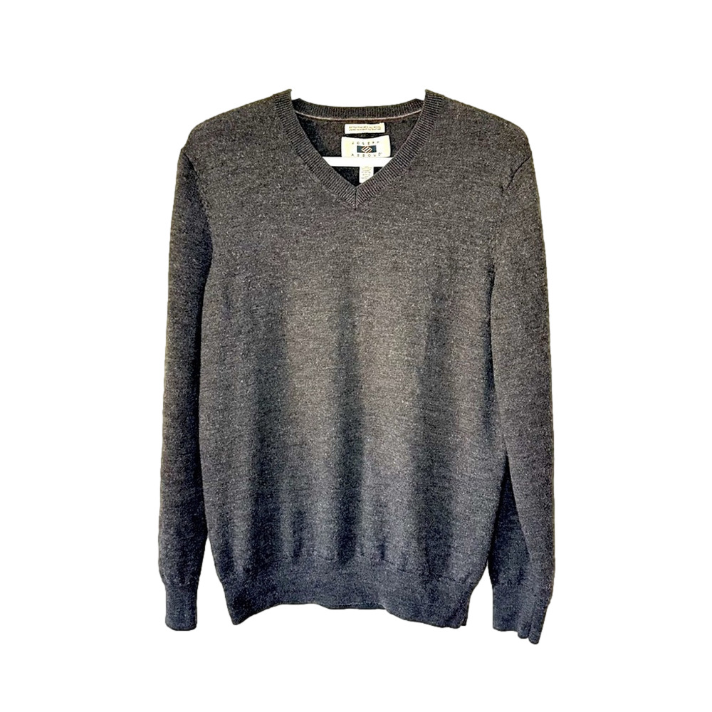 Joseph Abboud Men Fine Merino Wool V Neck Sweater Long Sleeve Grey Size Medium